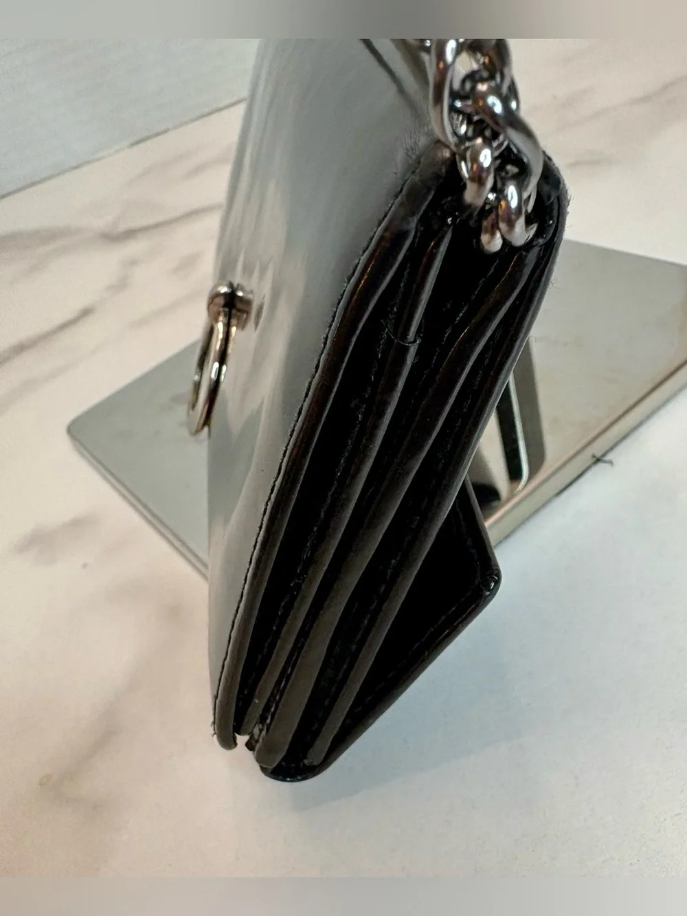 Christian Dior black leather wallet W/silver 